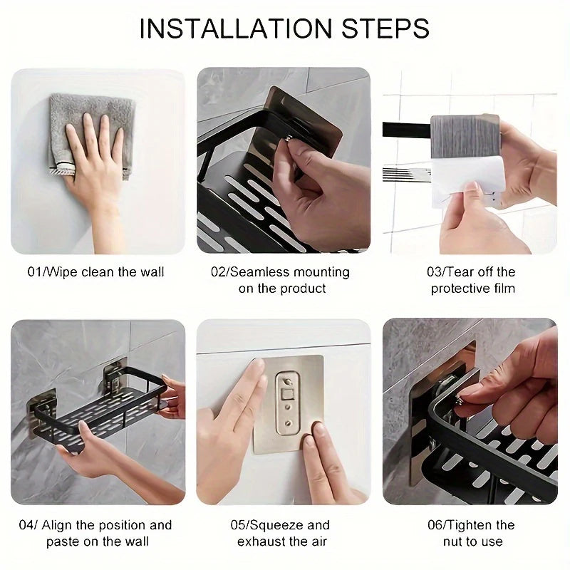 Adhesive bathroom shelf