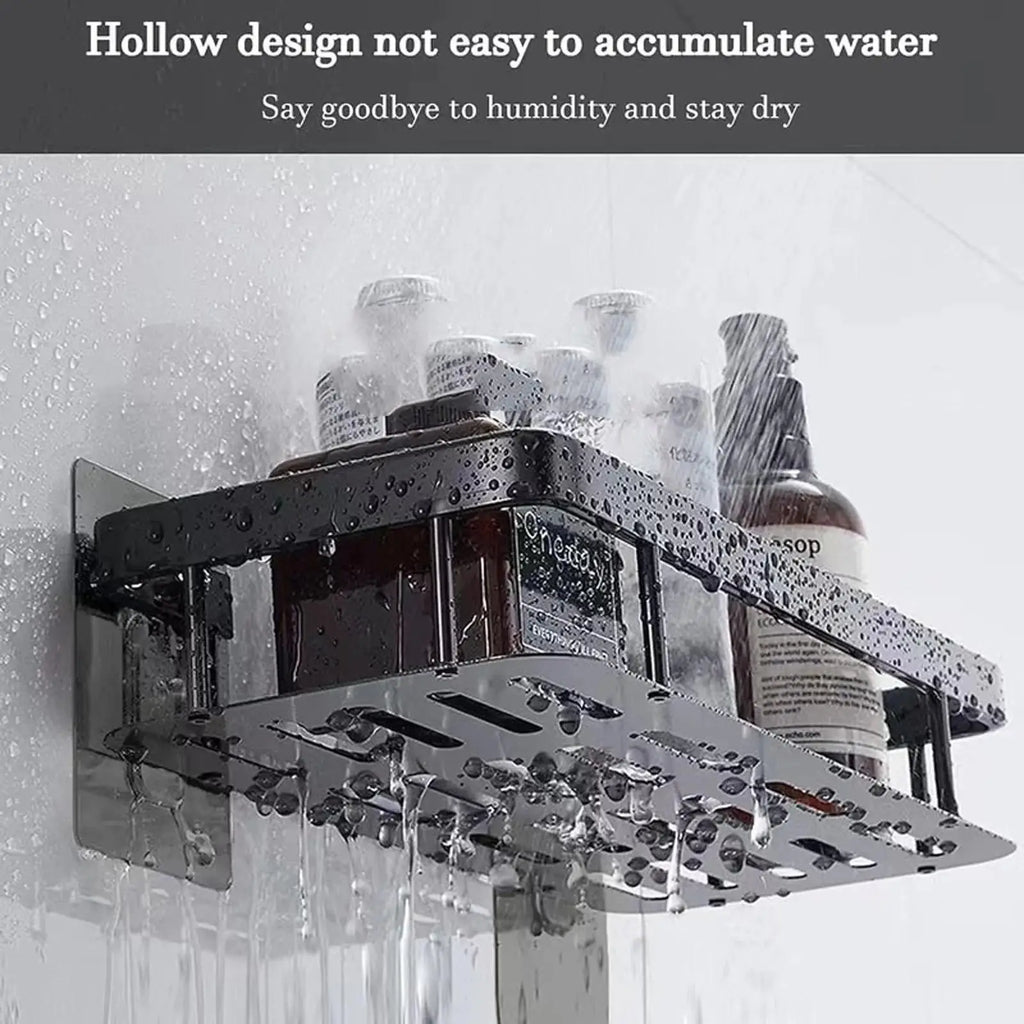 Adhesive bathroom shelf