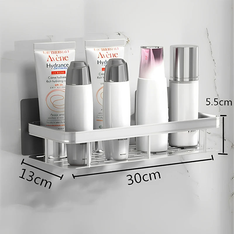 Adhesive bathroom shelf
